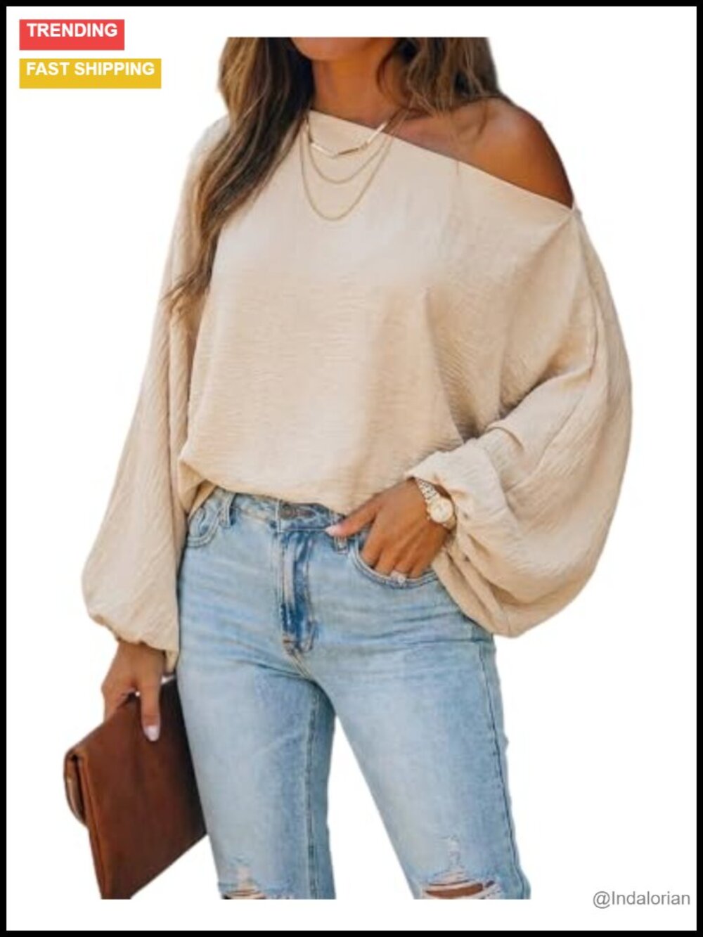 Off Shoulder French Elegant Blouse Lantern Sleeve Loose Fit Top